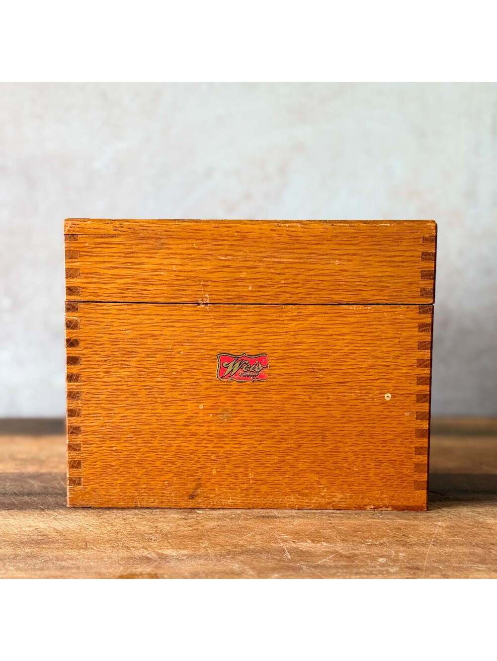 Vintage Weis Quartersawn Oak Card File Box | Hinged Lid Recipe Box